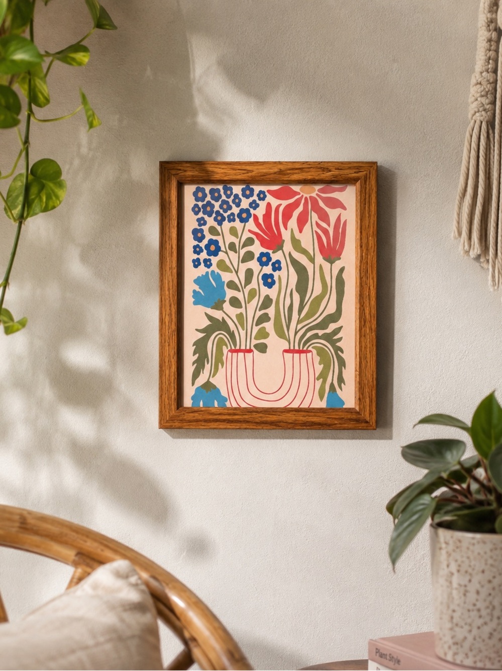 Scandinavian Floral Flowers in a Vase Still Life Canvas Art Print Wood Framed